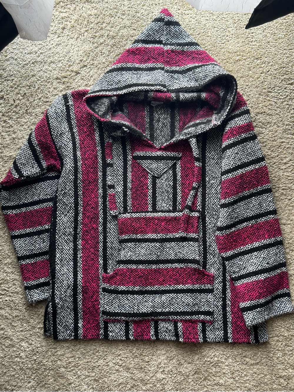 EMISA Baja Hoodie Pink Black Gray Striped Pullover Size Medium